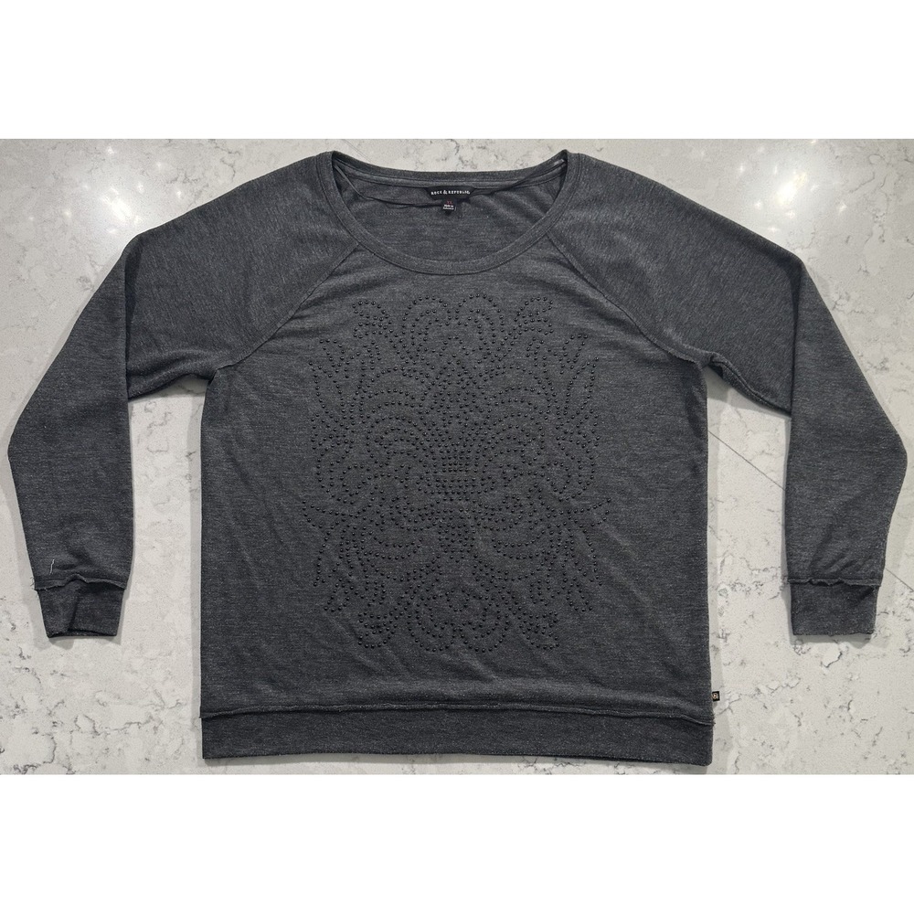 Rock & Republic Studded Mandala Sweatshirt Womens XL Gray Raglan Sleeve Pullover
